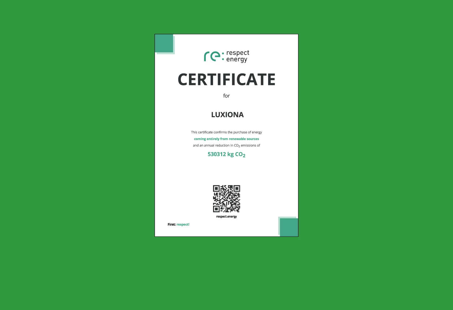 LUXIONA Green Energy Certificate